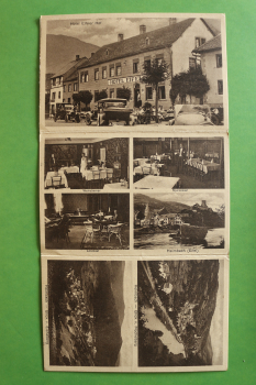 Ansichtskarte 3-fach klapp AK Heimbach Eifel 1930 Hotel Eifeler Hof Autos Einrichtung Straßen Architektur Ortsansicht NRW